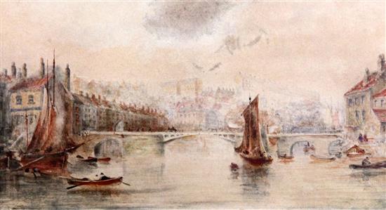 Follower of George Weatherill (1810-1890) Whitby Harbour, 4.25 x 7.75in.